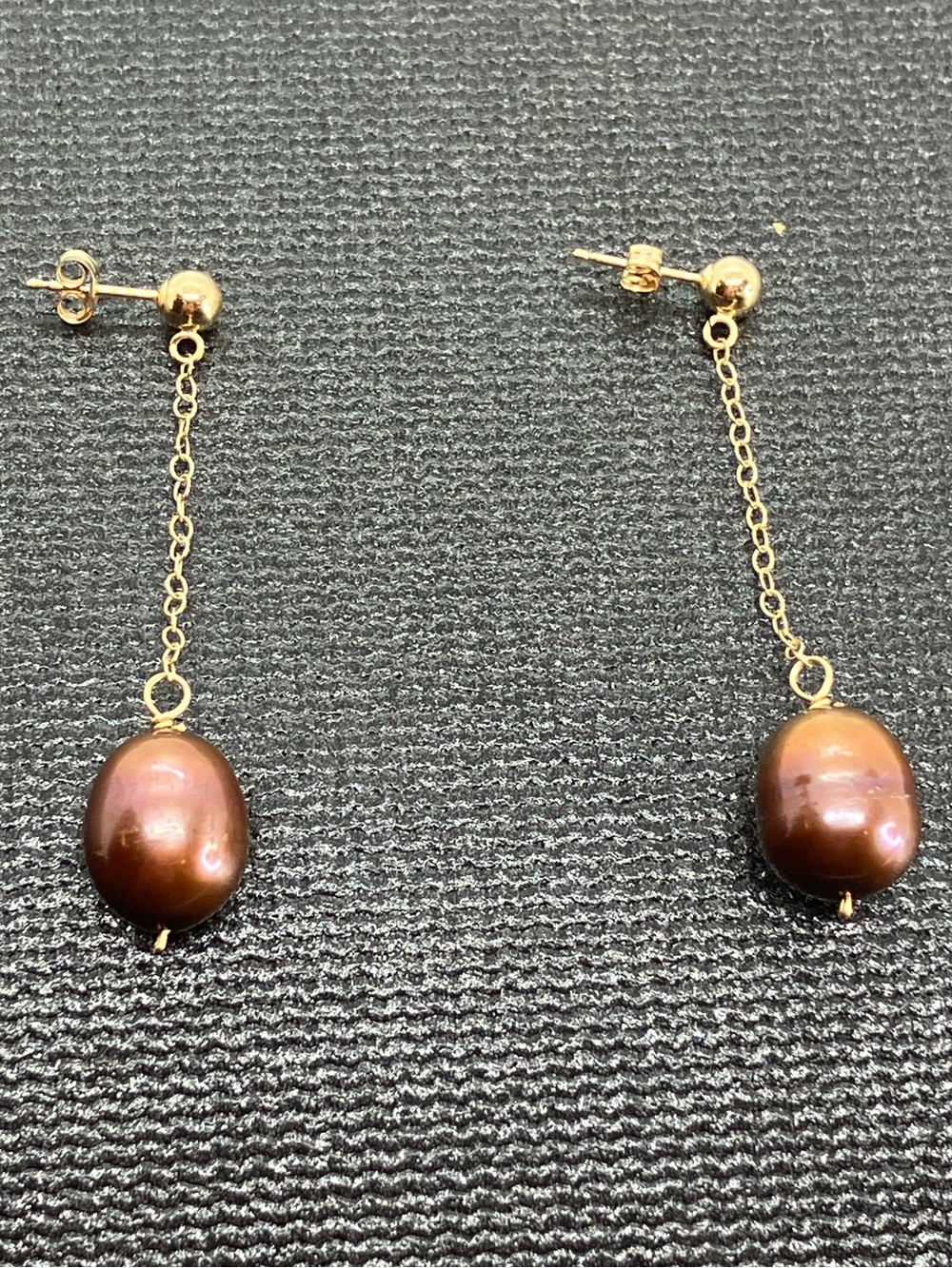 14K Gold Bronze Pearl Dangle Drop Earrings Studs Butterfly Backs 3.36g